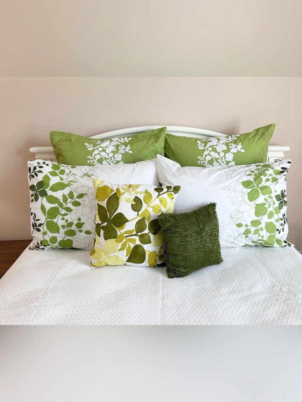 Kas Camilla Green Leaves Euro Shams Standard Shams Decor Pillow Set